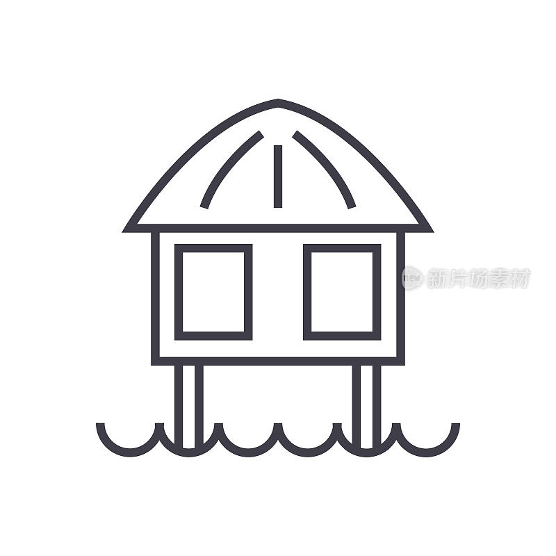 stilt house vector line icon, sign, illustration on background, editable strokes